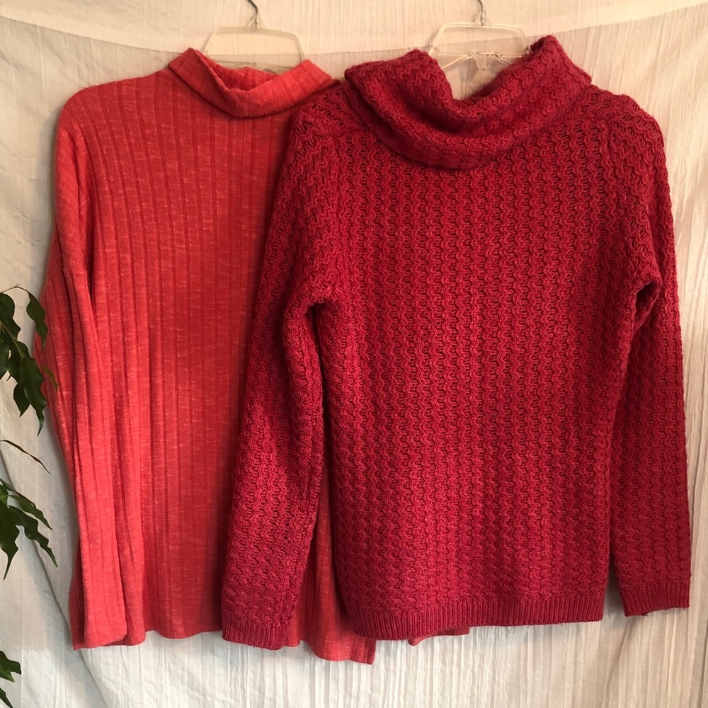 BANANA REPUBLIC size small pink cranberry turtle neck sweaters thick chunky - Picture 7 of 11